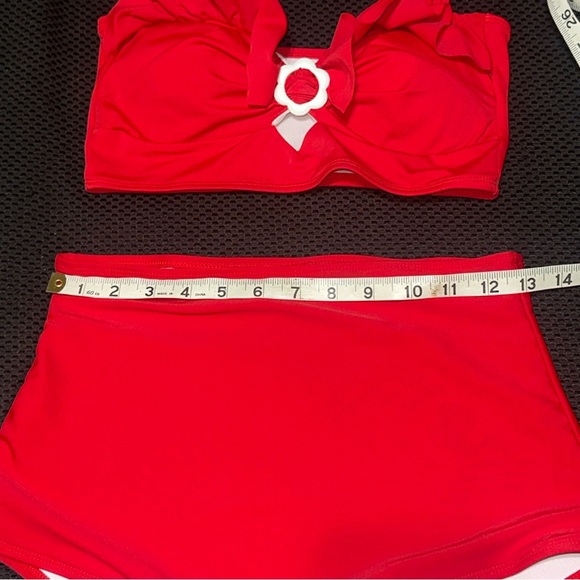 SOLDWomen’s S High Waisted Red Bikini Retro 1950s Classic Daisy RuffleBust Pinup - Picture 7 of 9
